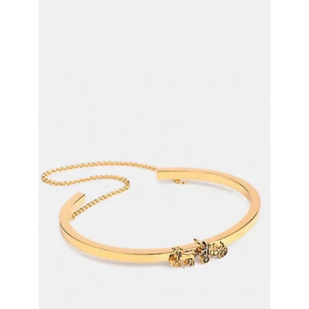 Coach Gold Tone Horse-and-Carriage Bangle Bracelet